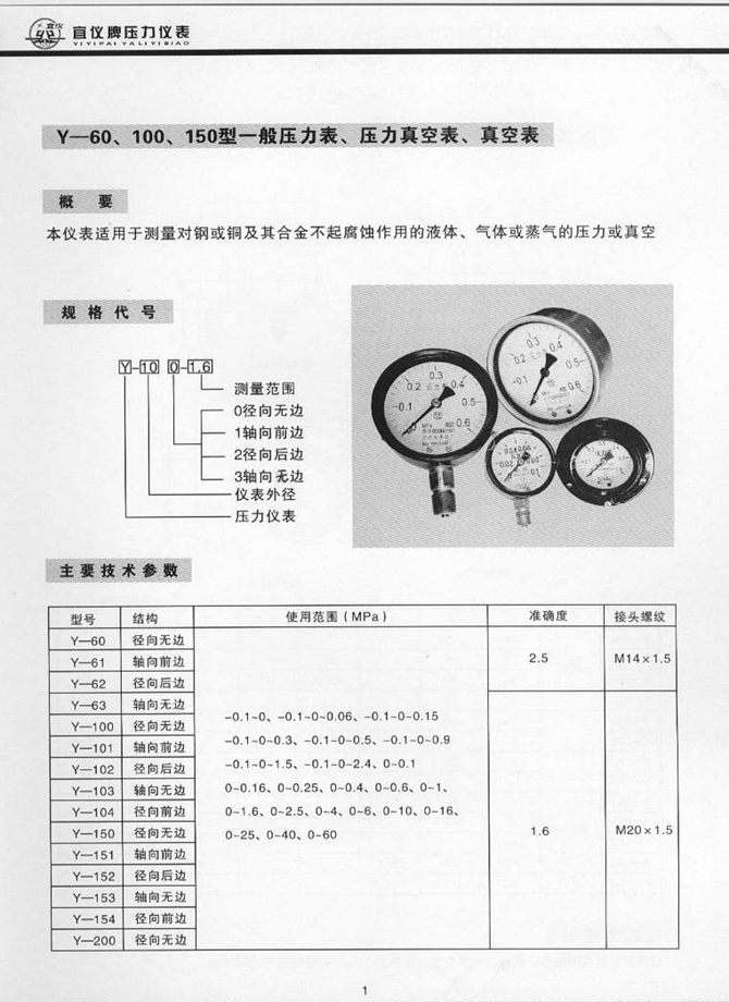 Y型一般壓力表、壓力真空表、真空表(圖1)