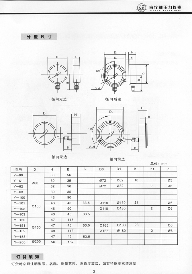 Y型一般壓力表、壓力真空表、真空表(圖2)